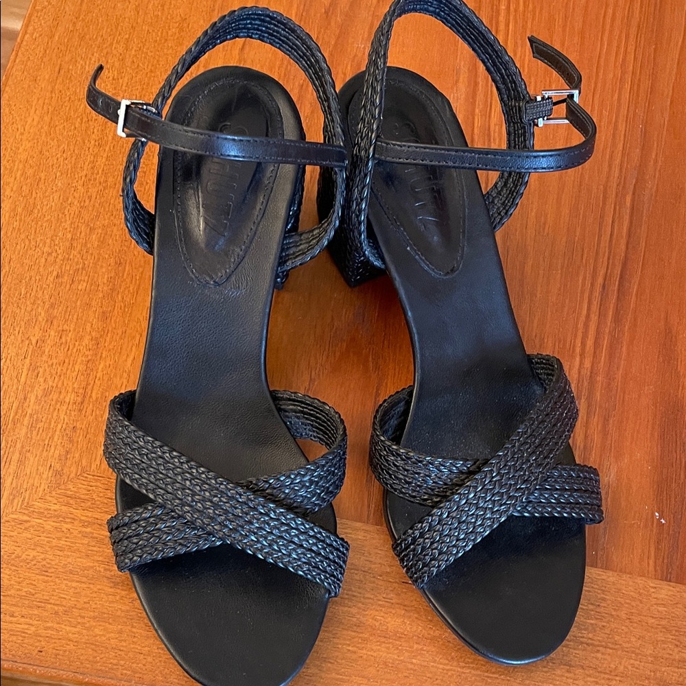 SCHUTZ Black Braided Strap Sandals
